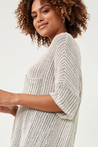HDY6100 Oatmeal Womens Loose Knit Textured Pocket Detail Knit Top Side