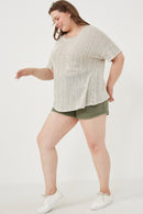 HDY6100W Oatmeal Plus Loose Knit Textured Pocket Detail Knit Top Back