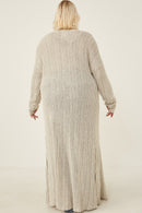 HDY6196 Oatmeal Womens Textured Stripe Loose Knit Side Slit Duster Back