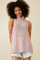 HDY7109W MAUVE Plus Loose Knit Striped Cowl Neck Tank Front