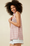 HDY7109 Mauve Womens Loose Knit Striped Cowl Neck Tank Full Body