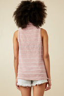 HDY7109 Mauve Womens Loose Knit Striped Cowl Neck Tank Side