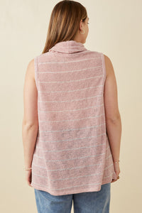 HDY7109W MAUVE Plus Loose Knit Striped Cowl Neck Tank Detail