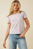HDY7111 Lavender Womens Textured Ruffle Shoulder Knit Top Front