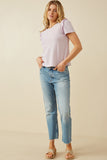 HDY7111 Lavender Womens Textured Ruffle Shoulder Knit Top Full Body