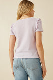 HDY7111 Lavender Womens Textured Ruffle Shoulder Knit Top Back