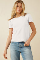 HDY7111 Off White Womens Textured Ruffle Shoulder Knit Top Front