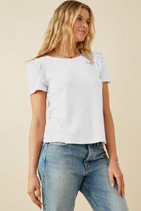 HDY7111 Off White Womens Textured Ruffle Shoulder Knit Top Side
