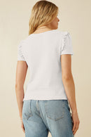HDY7111 Off White Womens Textured Ruffle Shoulder Knit Top Back