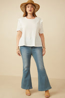 HDY7111 Lavender Womens Textured Ruffle Shoulder Knit Top Gif