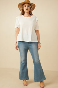 HDY7111 Lavender Womens Textured Ruffle Shoulder Knit Top Gif