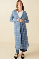 HDY7116 Mauve Womens Loose Knit Striped Open Duster Full Body