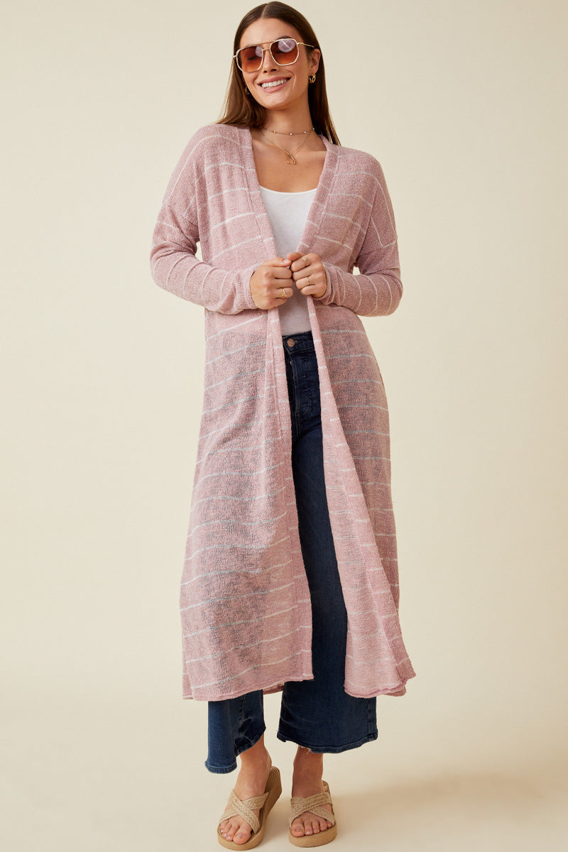 Loose Knit Striped Open Duster