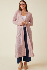 HDY7116W BLUE Plus Loose Knit Striped Open Duster Full Body