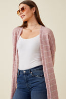 HDY7116 Blue Womens Loose Knit Striped Open Duster Gif