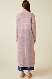 HDY7116 Blue Womens Loose Knit Striped Open Duster Side