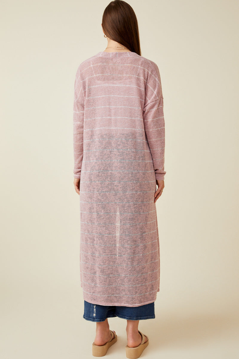 HDY7116 Blue Womens Loose Knit Striped Open Duster Side