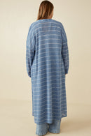 HDY7116W Mauve Plus Loose Knit Striped Open Duster Back