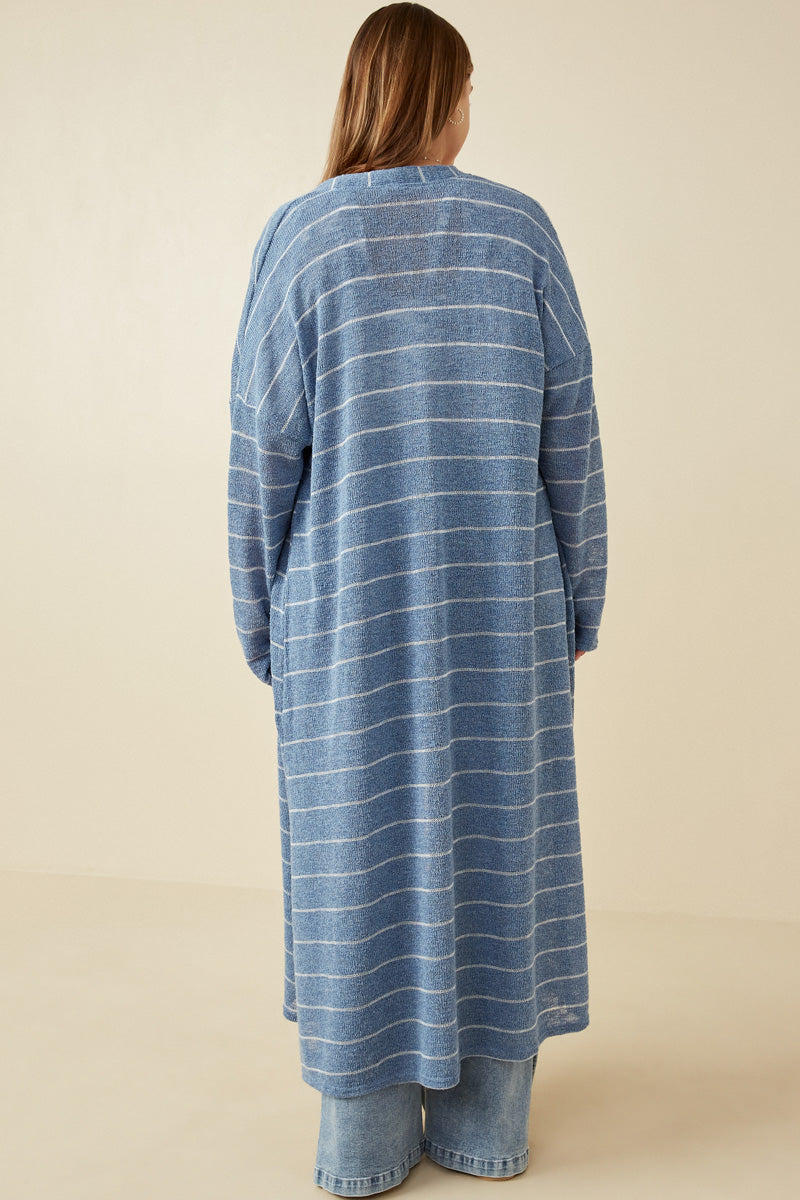 HDY7116W Mauve Plus Loose Knit Striped Open Duster Back