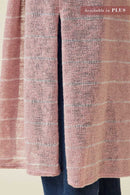 HDY7116W BLUE Plus Loose Knit Striped Open Duster Side