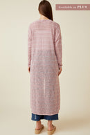 HDY7116W BLUE Plus Loose Knit Striped Open Duster Back