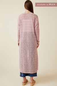 HDY7116W BLUE Plus Loose Knit Striped Open Duster Back