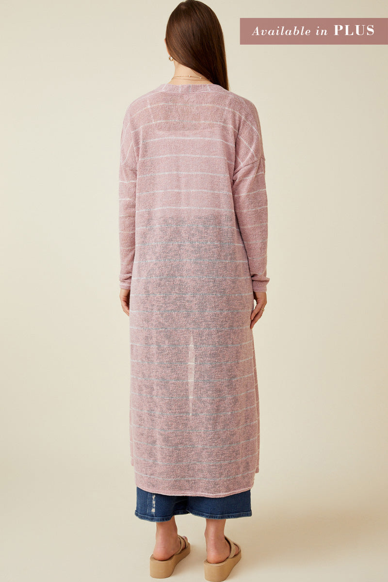 HDY7116W BLUE Plus Loose Knit Striped Open Duster Back