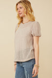 HDY7144 Brown Womens Ribbed Knit Textured Puff Sleeve Top Full Body