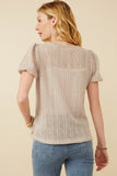 HDY7144 Brown Womens Ribbed Knit Textured Puff Sleeve Top Side