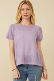 HDY7144W BROWN Plus Ribbed Knit Textured Puff Sleeve Top Back