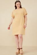 HDY8410W Lilac Plus Gathered Puff Sleeve French Terry Knit Dress Gif