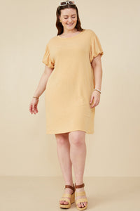 HDY8410W Lilac Plus Gathered Puff Sleeve French Terry Knit Dress Gif