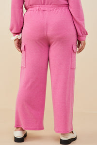 HDY8781W Fuchsia Plus Elastic Waist French Terry Knit Cargo Pants Side