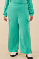 HDY8781W Green Plus Elastic Waist French Terry Knit Cargo Pants Front