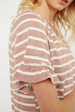 Hj1072 Olive Womens Stripe V-Neck Ruffle Tee Front