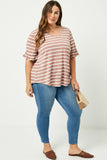 Stripe V-Neck Ruffle Tee