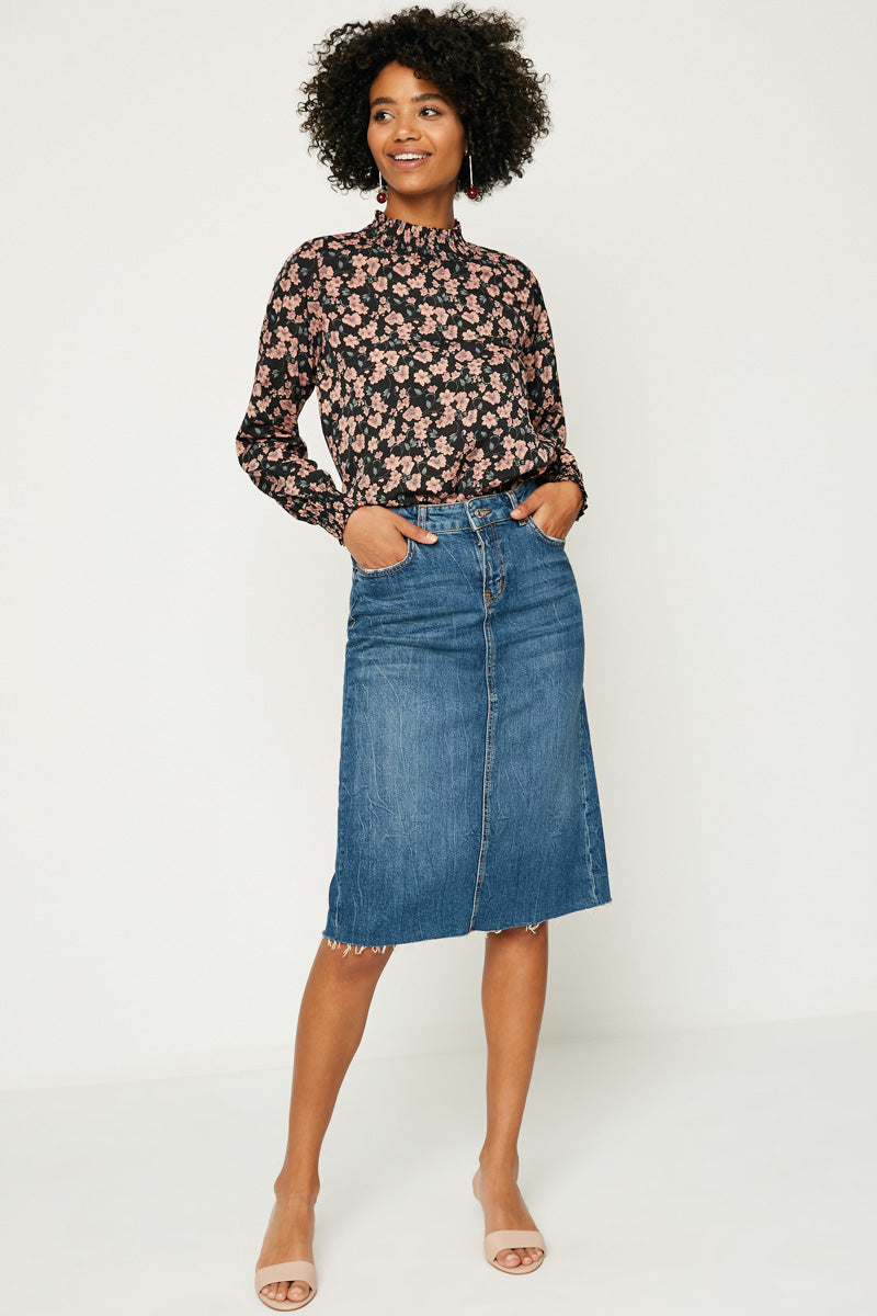 Ruffle Neck Smocked Cuff Top