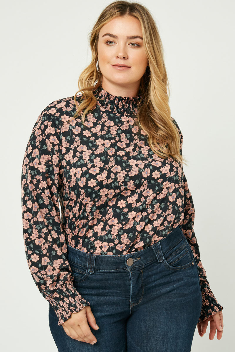 Ruffle Neck Smocked Cuff Top