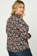 Hj1175 Black Womens Ruffle Neck Smocked Cuff Top Side