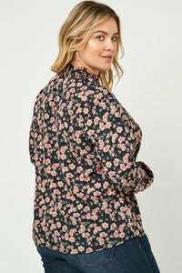 Hj1175 Black Womens Ruffle Neck Smocked Cuff Top Side