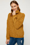 HJ1314W Mustard Velvet Yarn Knit Turtle Neck Sweater Front