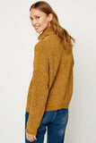 HJ1314W Mustard Velvet Yarn Knit Turtle Neck Sweater Back
