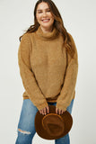 HJ1314 BROWN Womens Velvet Yarn Knit Turtle Neck Sweater Web Exclusive