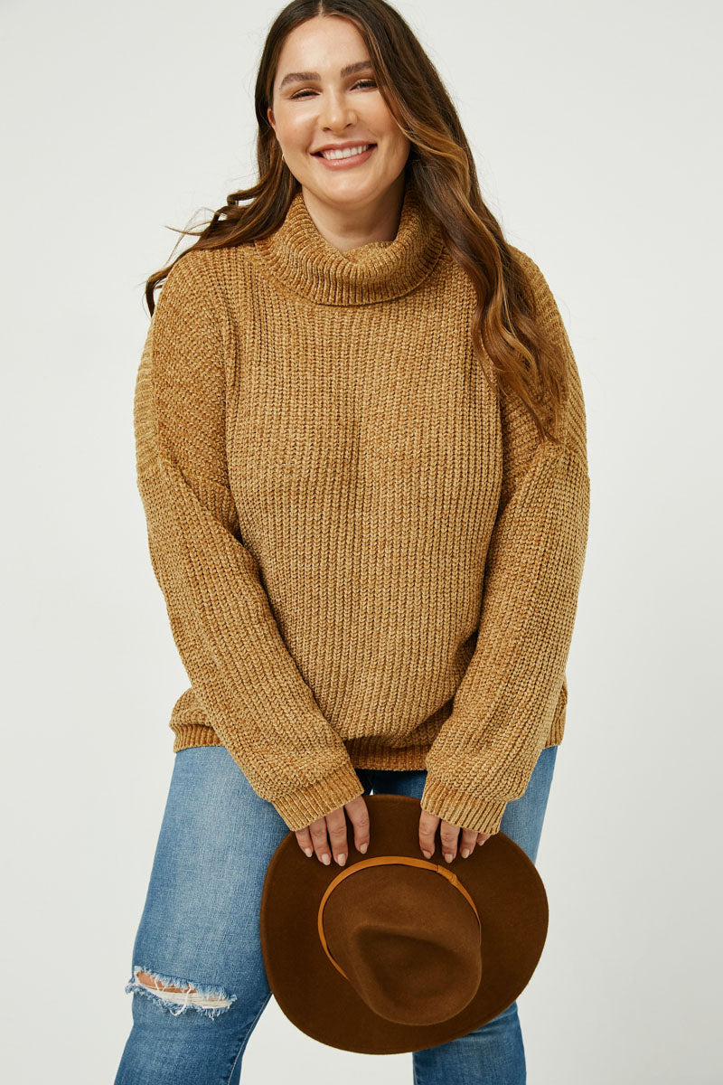 Velvet Yarn Knit Turtle Neck Sweater