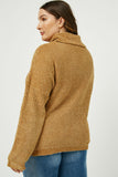 HJ1314 BROWN Womens Velvet Yarn Knit Turtle Neck Sweater Full