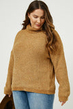 HJ1314 BROWN Womens Velvet Yarn Knit Turtle Neck Sweater Back