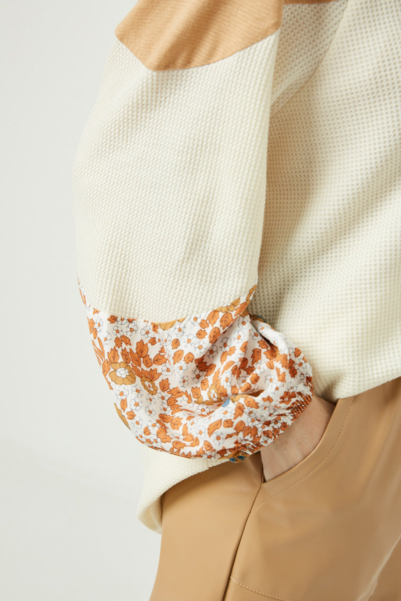 Contrast Woven Sleeve Top