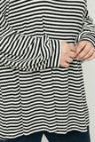 HJ3016 Black White Womens Striped Knit Puff Sleeve Peplum Top Detail