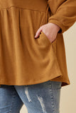 HJ3069 Mustard Womens Ribbed Knit Raglan Mini Dress Detail