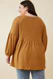 HJ3069 Mustard Womens Ribbed Knit Raglan Mini Dress Back